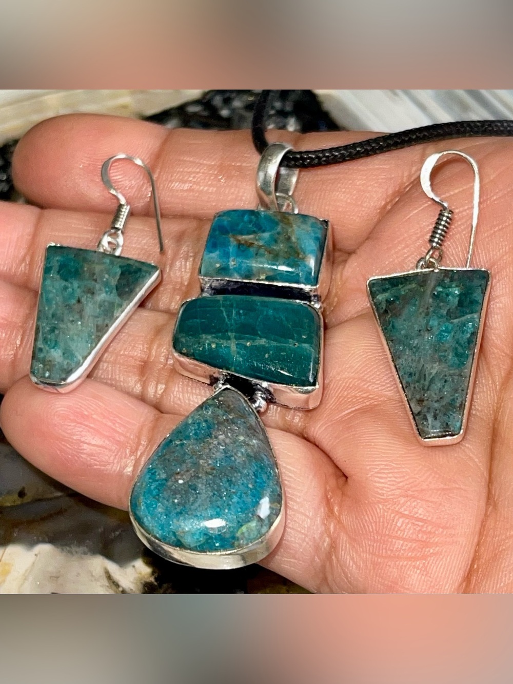 Blue Apatite Pendant & Earrings Set - Picture 11 of 17